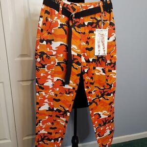 S.O.N.G. Easy Cargo Jogger Super High Rise NWT Size 9/29 Orange Camo